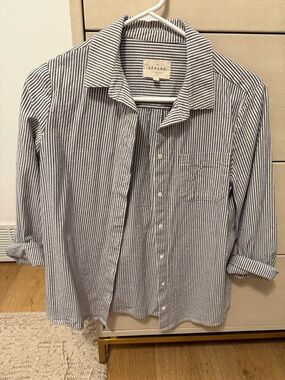 Sezane Blue Striped Button-Down Shirt (Tomboy)-S (34)